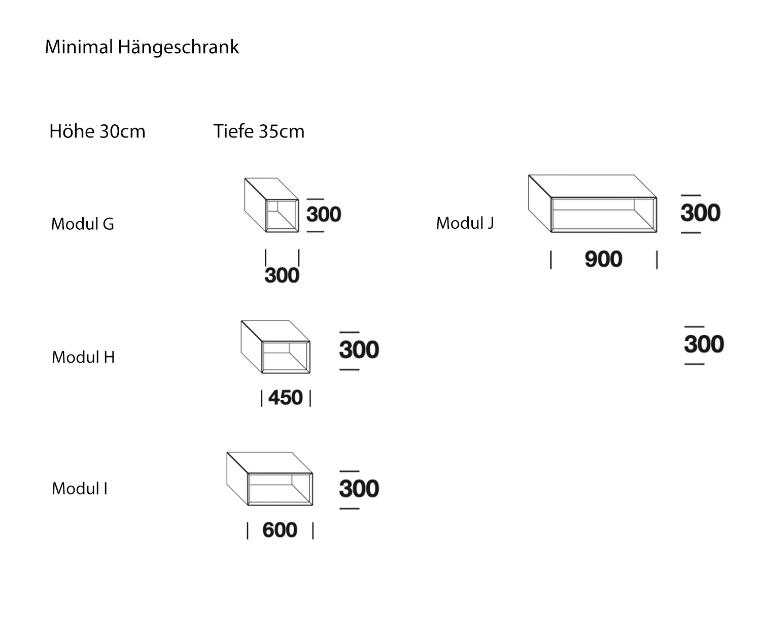 Design Hängeschrank offen Höhe 30 cm Skizze Abmessungen