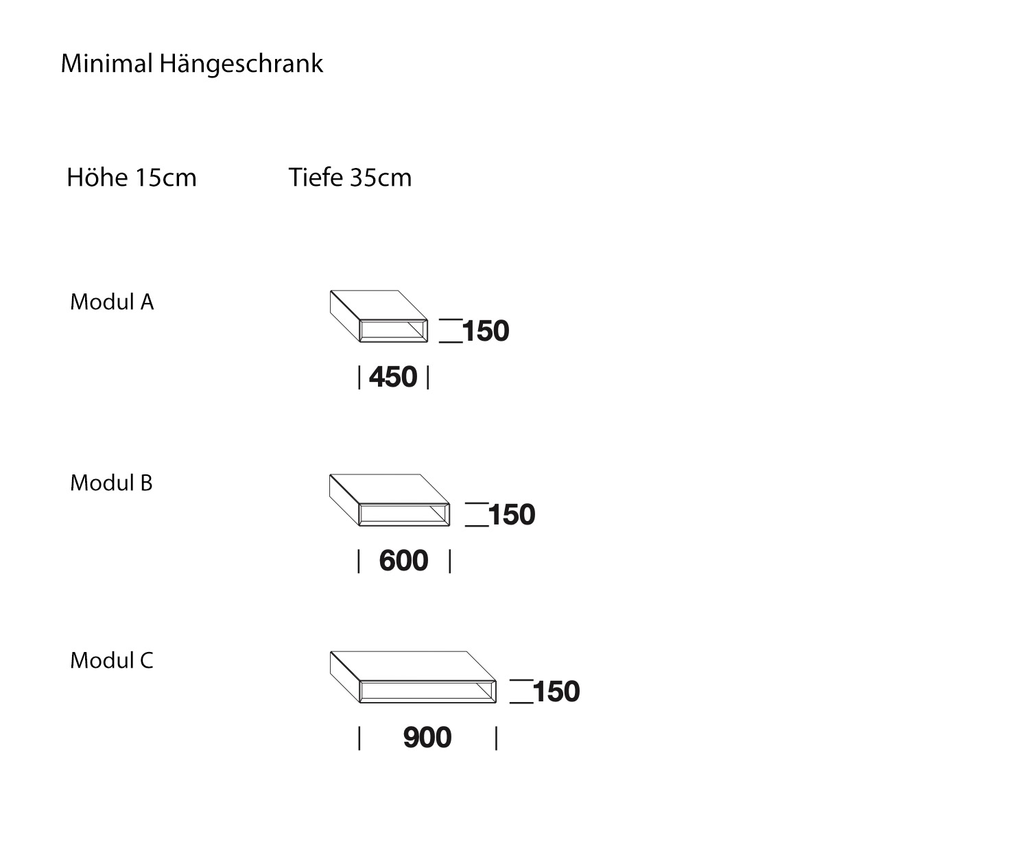 Minimal Design Hängeschrank von Livitalia Skizze offen Höhe 15 cm Maße 