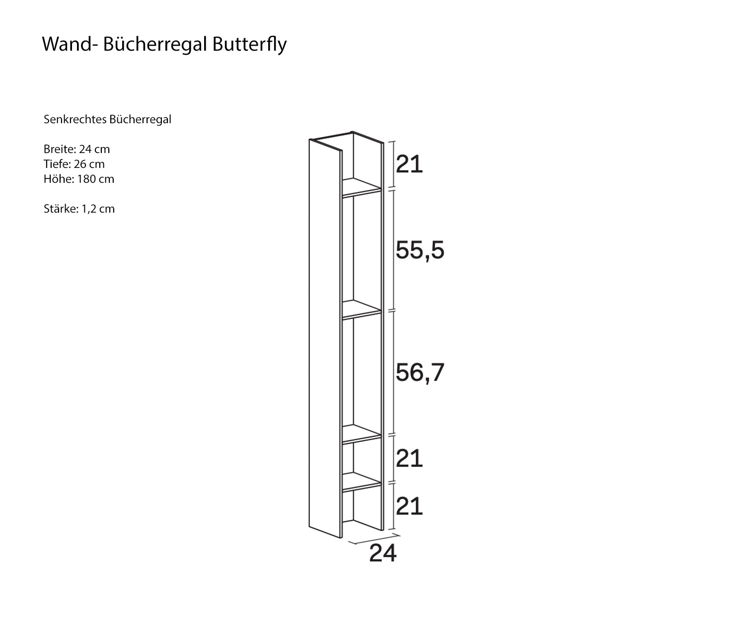 Novamobili Bücherregal Butterfly Größenangaben horizontal