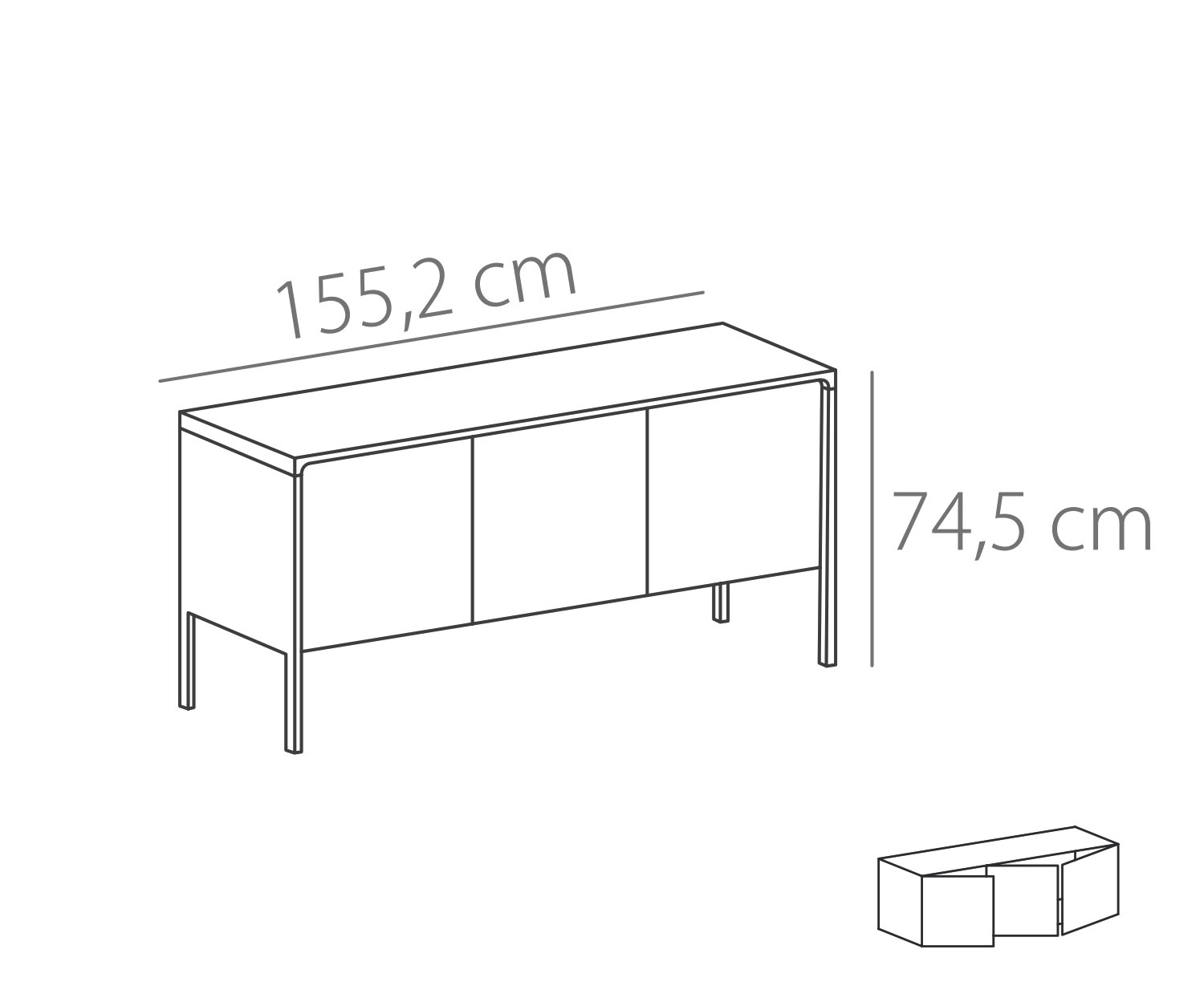 Punt Sideboard Tactile Tactile Walnuss Walnuss Tactile B 155 3 Türen Skizze